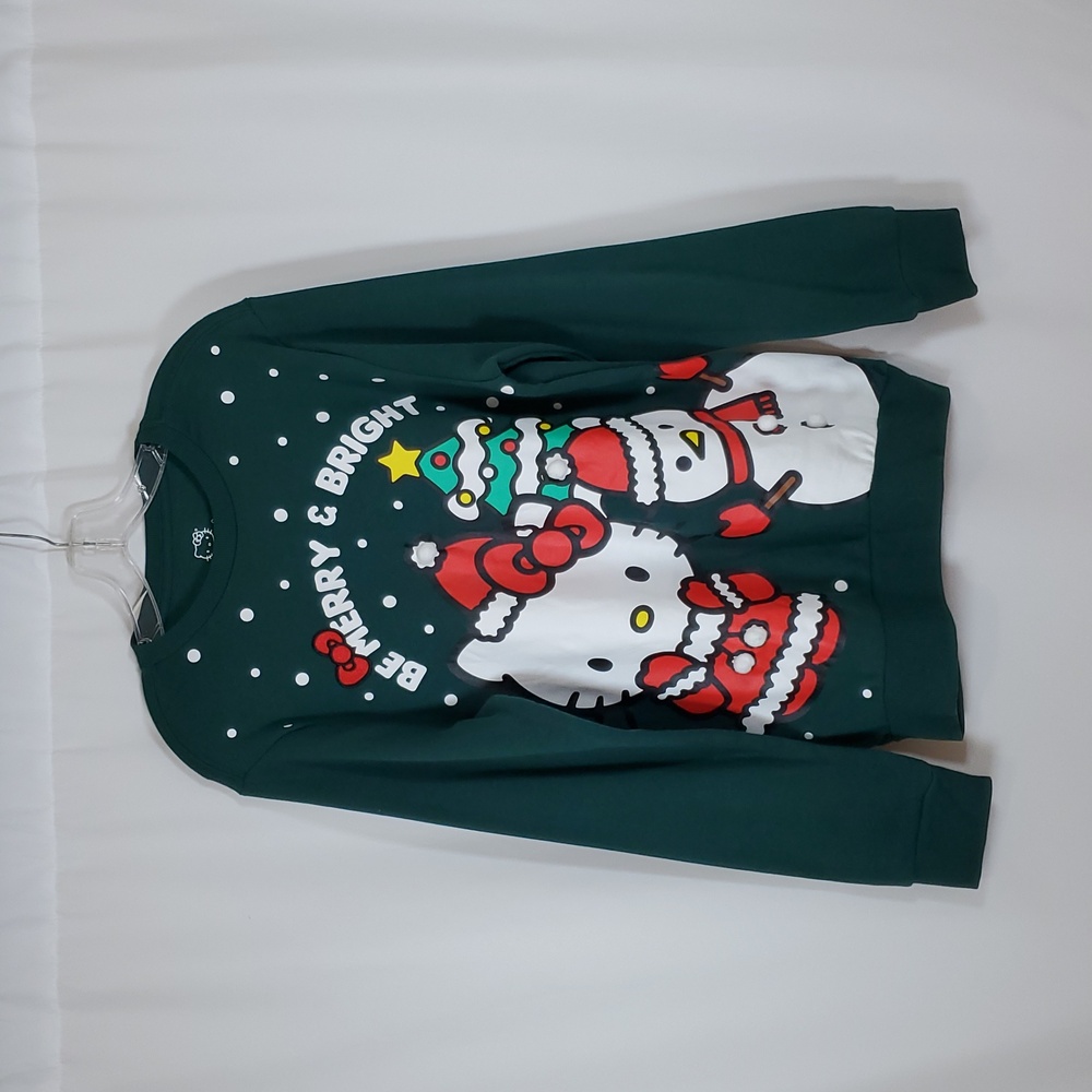 Hello Kitty Woman's Graphic Christmas Sweatshirt ~ Green - Picture 3 of 12